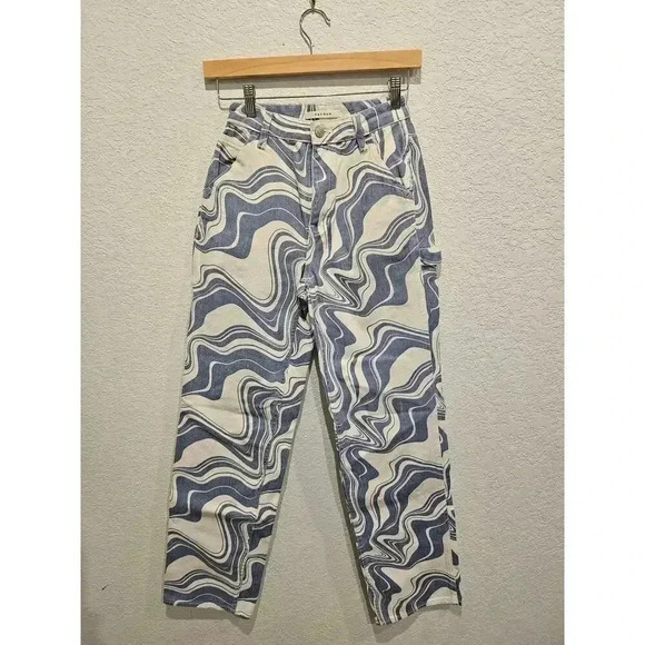PacSun Pants - PacSun Women's Wide Leg Pants in White and Blue Swirl Print